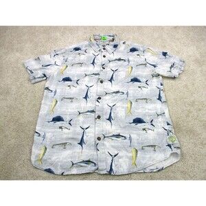 Margaritaville Shirt Mens Large Gray Fish Print Jimmy Buffett Casual Button Up *